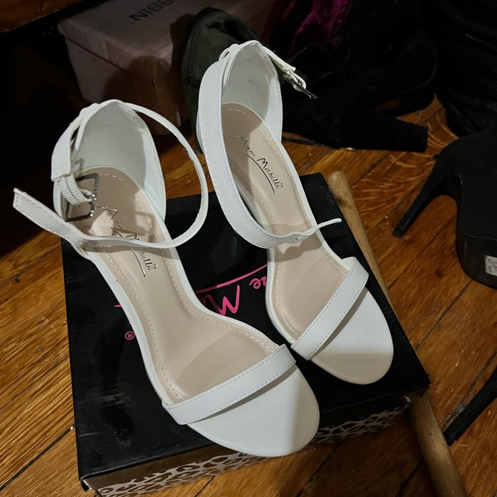 White spaghetti strapped heels